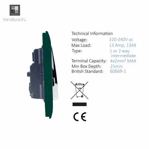 Trendi Switch 2 Gang 13 Amp Switched Tactile Plug Socket in Dark Green – 4