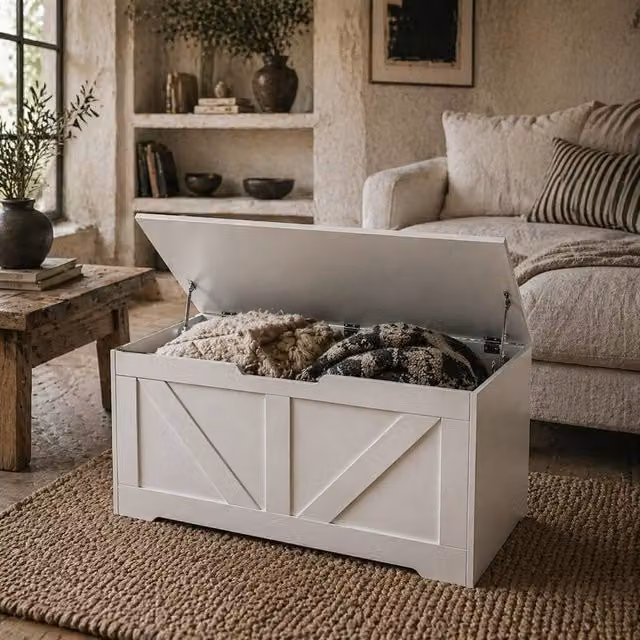 Wyld Haus Kamari 100L White Wood Effect Storage Chest with Soft Close Lid