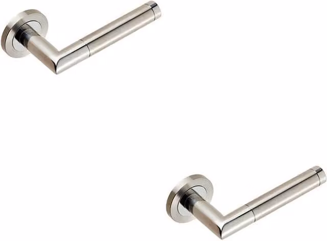 Loops 2x Pair Mitred Round Bar Lever Ringed Design Concealed Fix Polished Satin Silver Stainless Steel