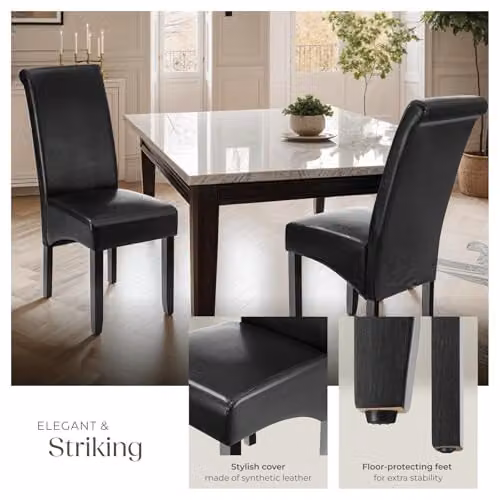 tectake Set of 4 Modern Dining Chairs with Black Synthetic Leather and Lacquered Wood Legs – 6