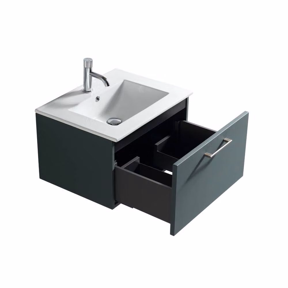 Bathroom Kingdom Piatta Smoked Sage Wall Hung Basin Drawer Vanity in Petrol Teal, Width: 60 cm – 2