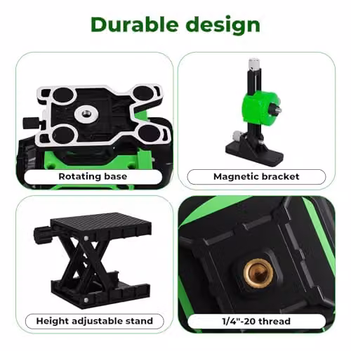 Traderight 4D Green Laser Level with 360 Degree Self-Levelling 16-Line Horizontal and Vertical Projection, Remote Control, IP54 Rating, Adjustable Stand and 2x 2400mAh Rechargeable Batteries – 2