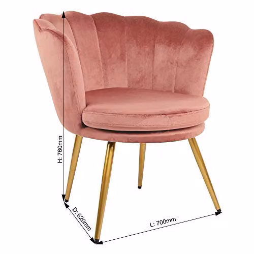 Genesis Flora Velvet Accent Tub Chair with Petal Back and Gold Metal Legs in Dusty Pink – 2