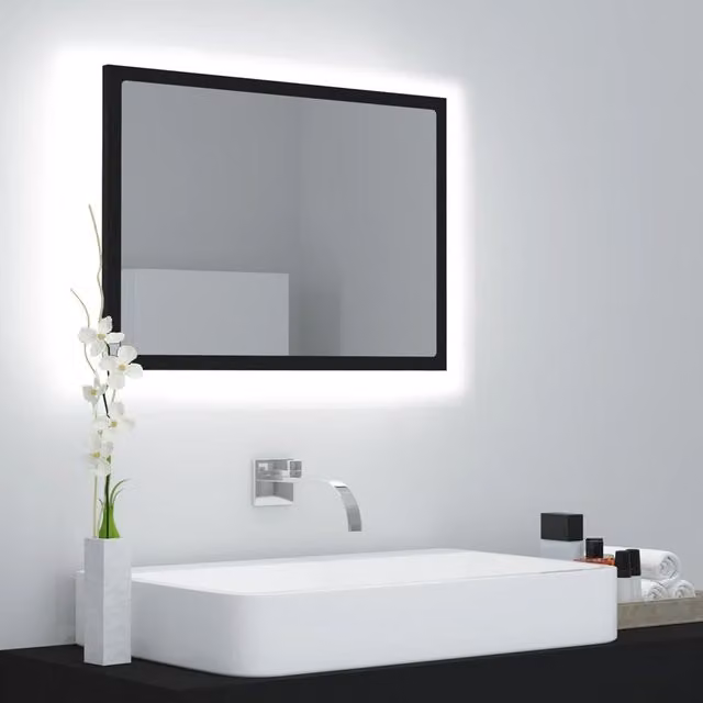 Berkfield Home LED Bathroom Wall Mirror, Black, W/D/H: 60 x 8.5 x 37 cm – 1