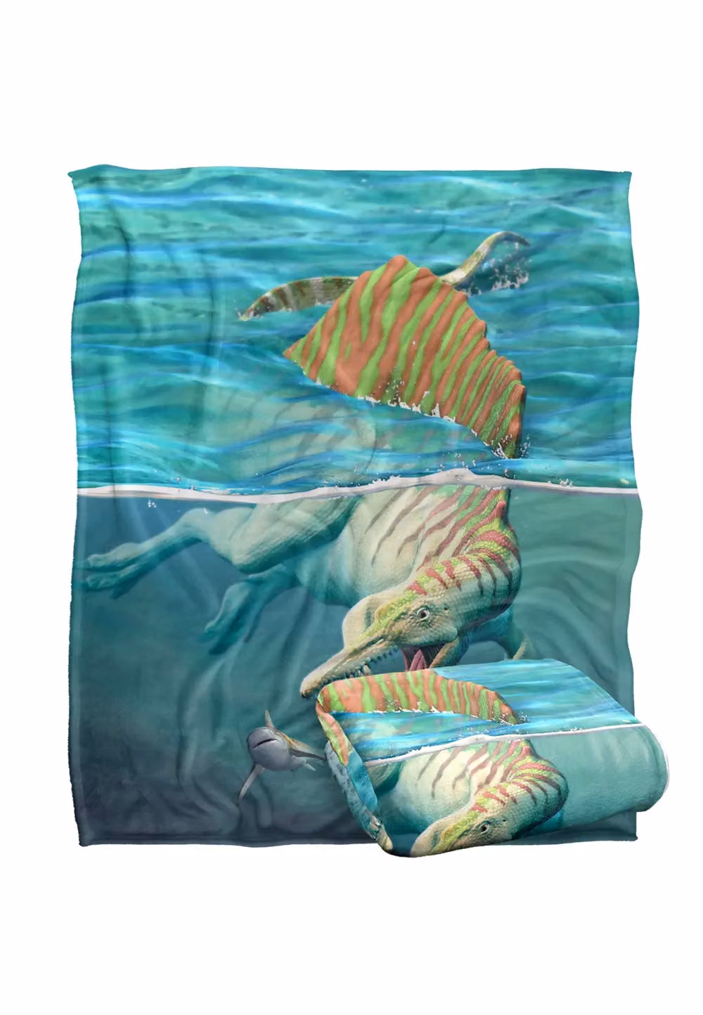 JQ Licensing Royce Mcclure Spinosaurus Dinosaur and Shark Silky Touch Super Soft Fleece Throw Blanket, White, W/D/H: 152 x 127 cm – 2