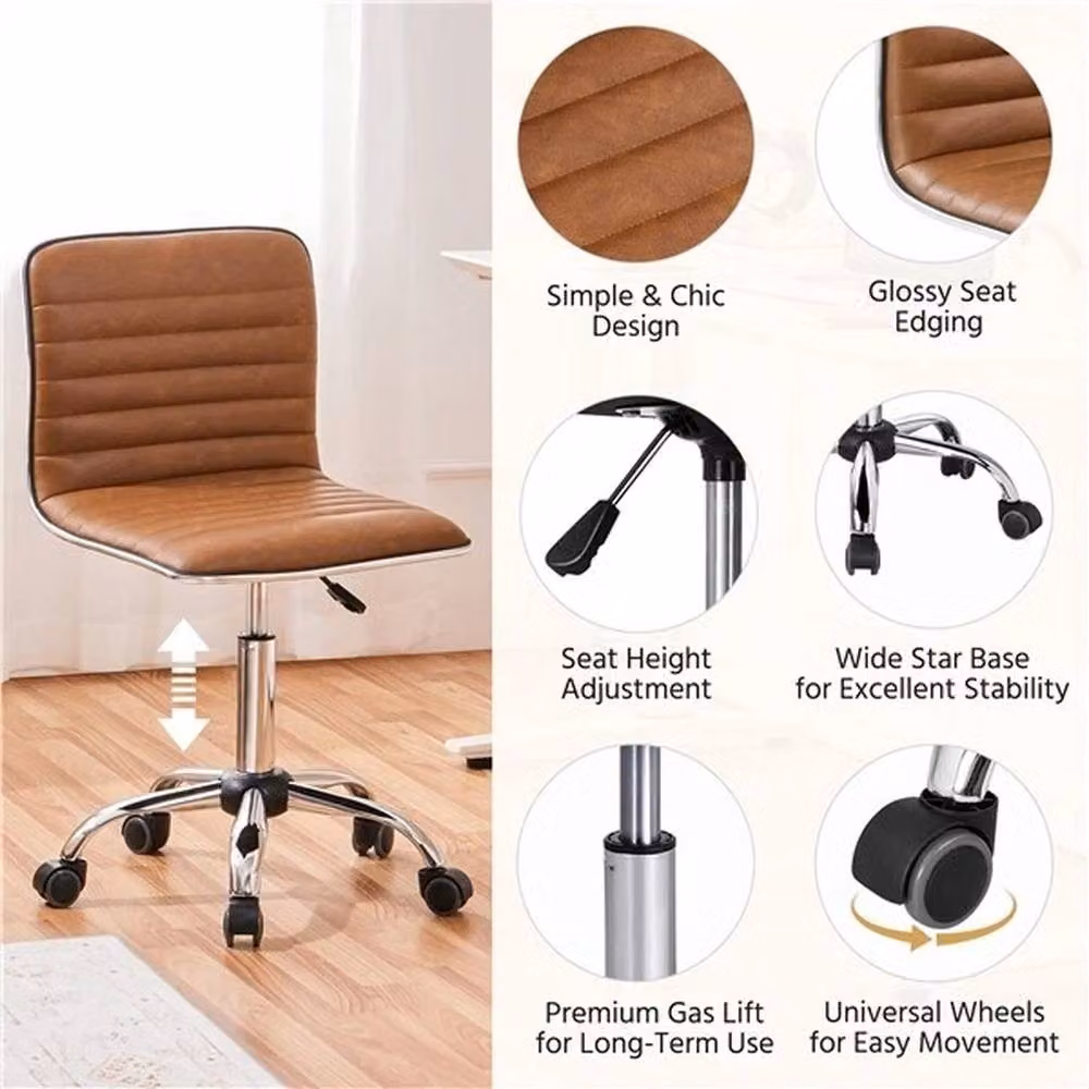 Kelvenix Brown Synthetic Leather Modern Task Chair for Home Office and Bedroom – 4