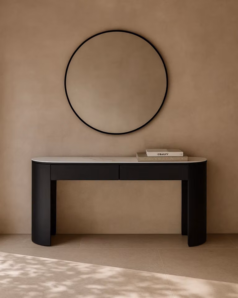 Tommy Franks Oakura Black and White Modern Ceramic and Wood Console Table