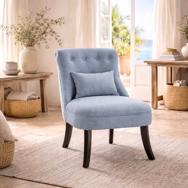 Wyld Haus Sese Vera Blue Fabric Tub Style Accent Chair with Pillow and Rubberwood Legs – 1
