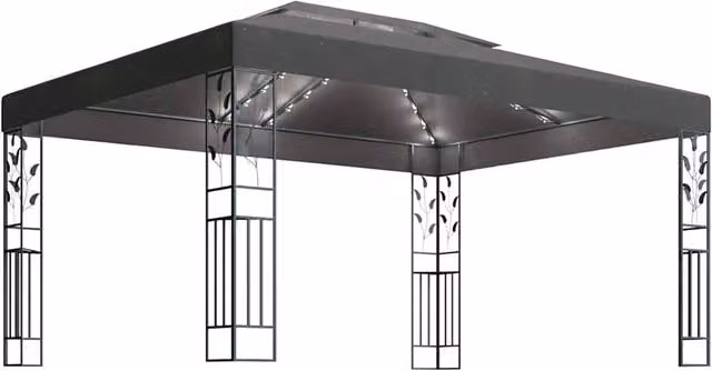 Berkfield Home Anthracite Gazebo with Double Roof and LED String Lights, W: 4 m, D: 3 m – 1