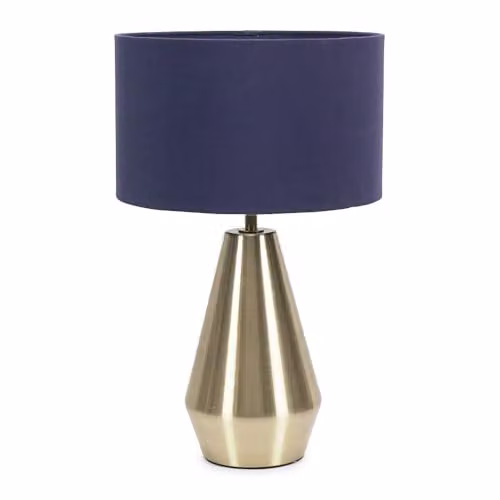 ValueLights Gold Metal Touch Dimmer Table Lamp with Navy Blue Fabric Drum Shade and LED Bulb