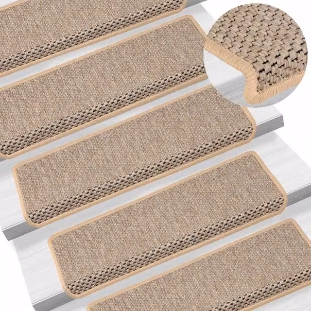 Berkfield Home Self-adhesive Sisal-Look Stair Mats, 15 Pieces, Light Beige, W: 65 cm, D: 21 cm, H: 4 cm