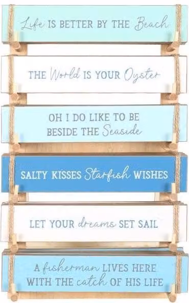 KDMD Set of 36 Multicolour Nautical Maritime Wooden Word Block Signs for Tabletop Display