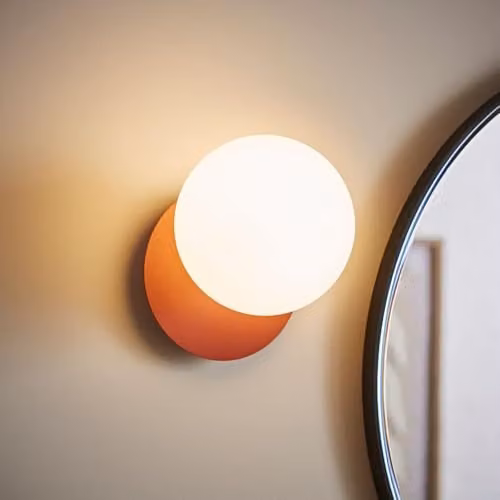 ValueLights Darla Pair of Rust Frosted Globe Bathroom Wall Lights with Bulbs, Orange and White Glass – 1