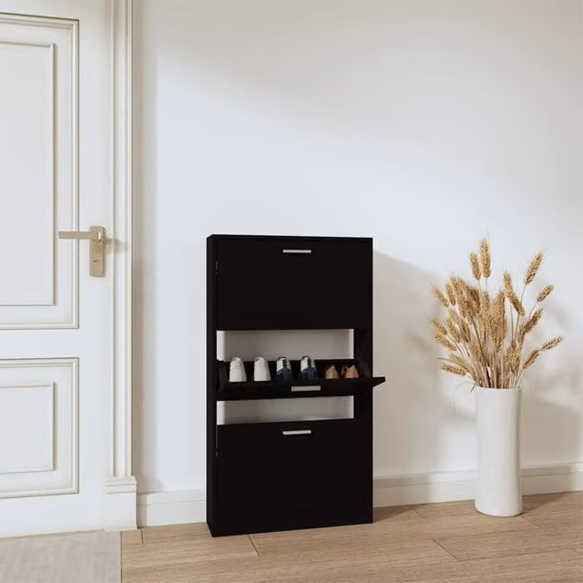 Berkfield Home Black Modern Wall Mounted Shoe Cabinet with Tilting Compartments, W/D/H: 59 x 17 x 108 cm