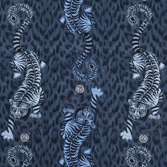 Emma Shipley Tigris Navy Blue Graphic Animal Cotton Fabric