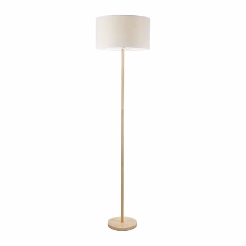 ValueLights Tripod Floor Lamp with White Fabric Drum Shade and Included LED Bulb, Wood Finish, H 180 cm x W 45 cm x D 45 cm