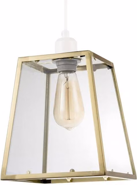 Happy Homewares Modern Geometric Lantern Pendant Light Shade in Gold and Transparent Glass