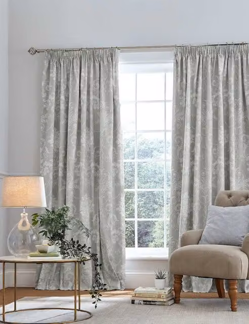 Laura Ashley Josette Floral Blackout Pencil Pleat Curtains, Grey Mix, W: 168 cm, H: 137 cm