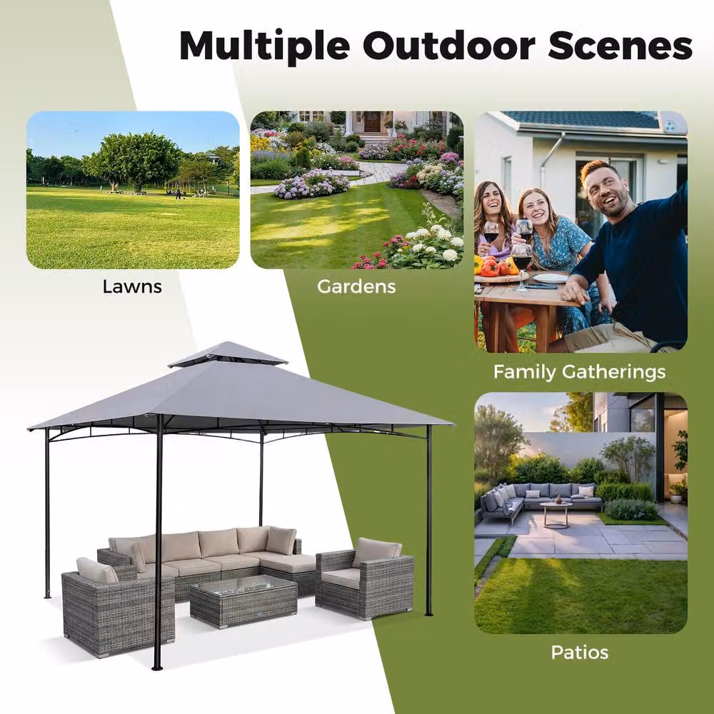 Costway Grey Metal Frame Outdoor Patio Gazebo Canopy Tent W/D/H: 330 x 330 x 284 cm – 5