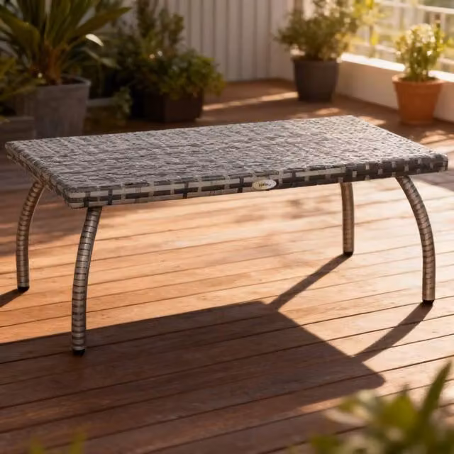 ERGOVEXA Grey PE Wicker Rattan Garden Coffee Table, W/D/H: 50 x 50 x 35 cm