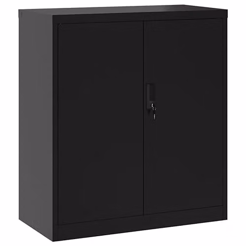 vidaXL Black Metal File Cabinet with Hinged Doors and Lock, W/D/H: 79 x 40 x 90 cm