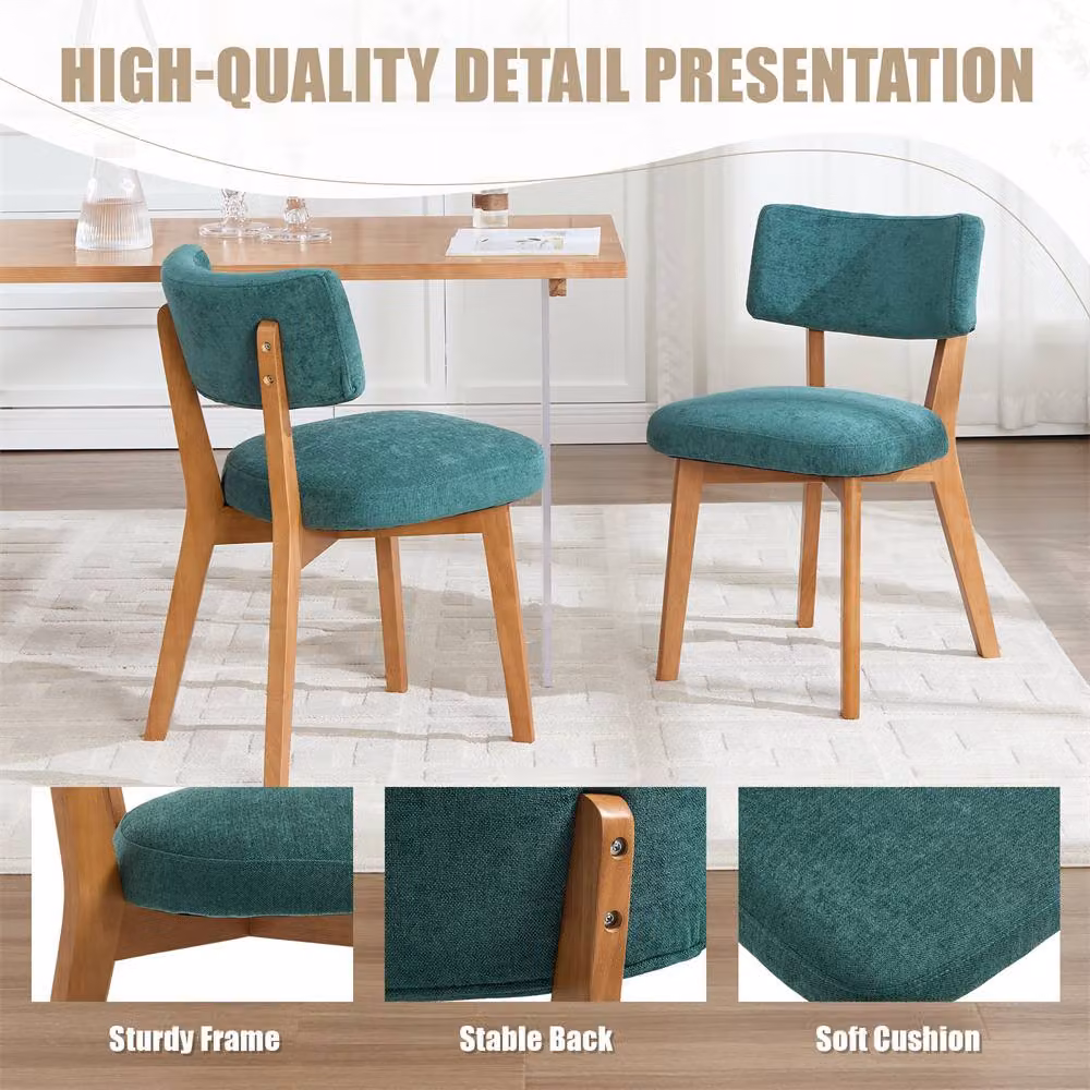 Direct Wicker Set of 2 Mid-Century Green Linen Dining Chairs with Solid Wood Frame – 5