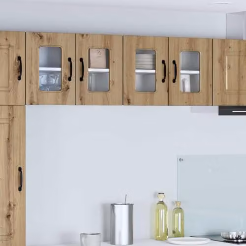 vidaXL Modern Wall Mounted Kitchen Wall Unit in Oak with Internal Shelves, Brown and White
