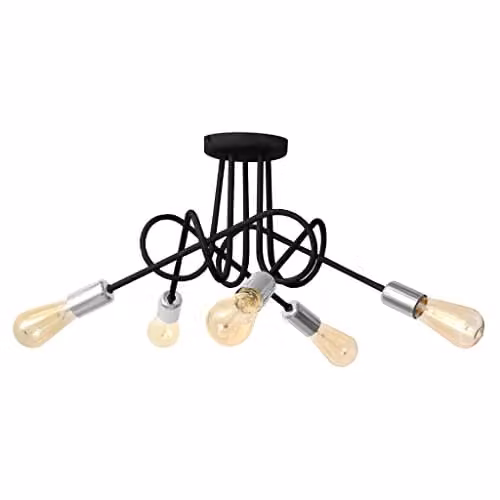 Netlighting Oxford Multi Arm Semi Flush Ceiling Light in Black and Chrome, Diameter: 50 cm
