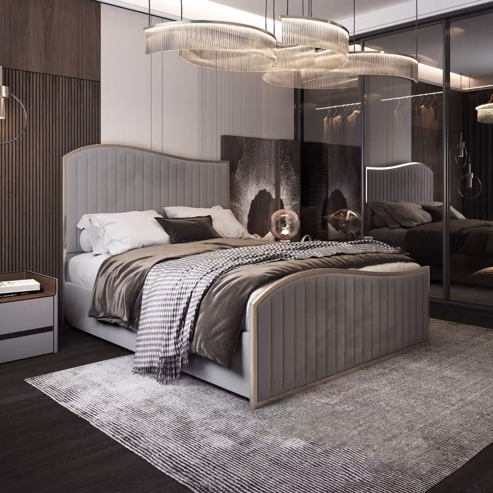 Casani Fulbeck Upholstered Velvet Bed Frame in Grey, Super King, 200 x 200 cm – 2