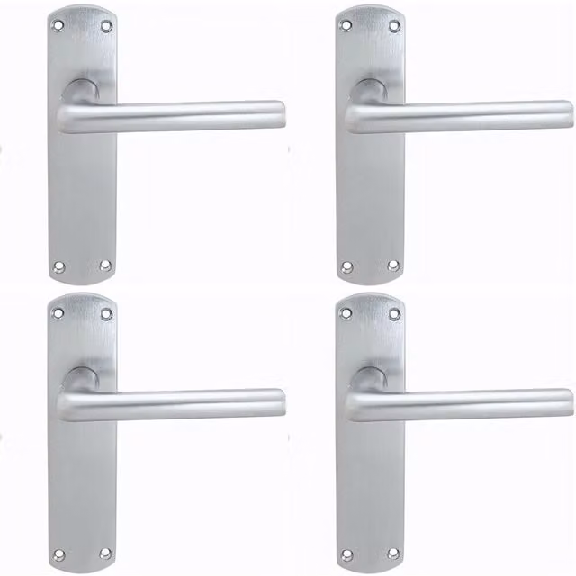 Loops 4x Rounded Straight Bar Handle on Latch Backplate, Satin Chrome, W: 17.0 cm, H: 4.2 cm