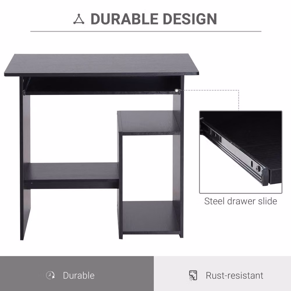 Wyld Haus Moke Black Corner Desk with Storage Shelves and Keyboard Tray W: 80 cm – 7