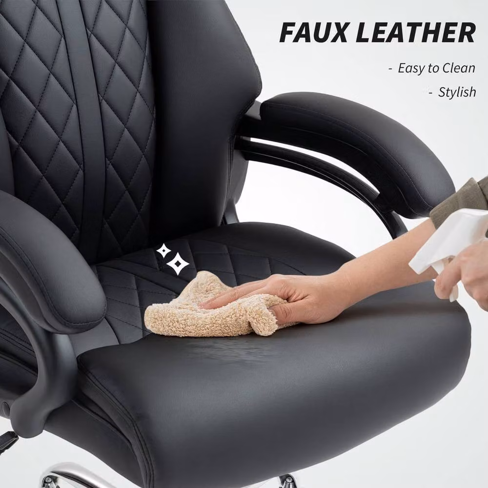 EONLION Black Synthetic Leather Task Chair with Headrest and Armrests – 4