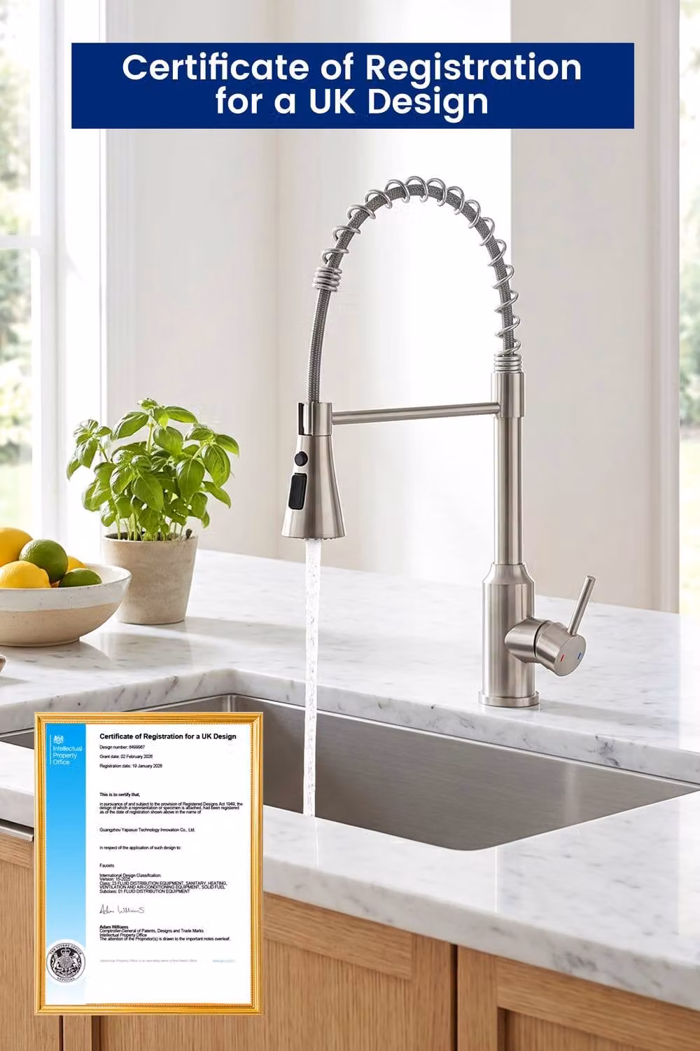 JANLEMNY Spring Kitchen Mixer Tap with 3 Spray Modes and Pull Out Spout, Brushed Silver, W/D/H: 100 x 45.7 x 12 cm – 6