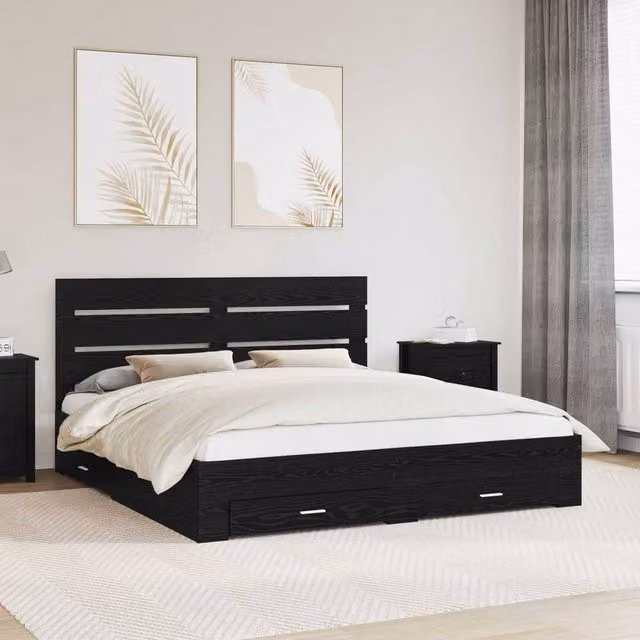 Berkfield Home Modern Bed Frame with Drawers in Black Oak, Engineered Wood, 180 x 200 cm – 1