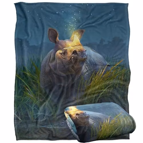 JQ Licensing Jlo Rhino Glowing Horn Silky Touch Super Soft White Fleece Throw Blanket W/D/H: 152 x 127 cm – 1