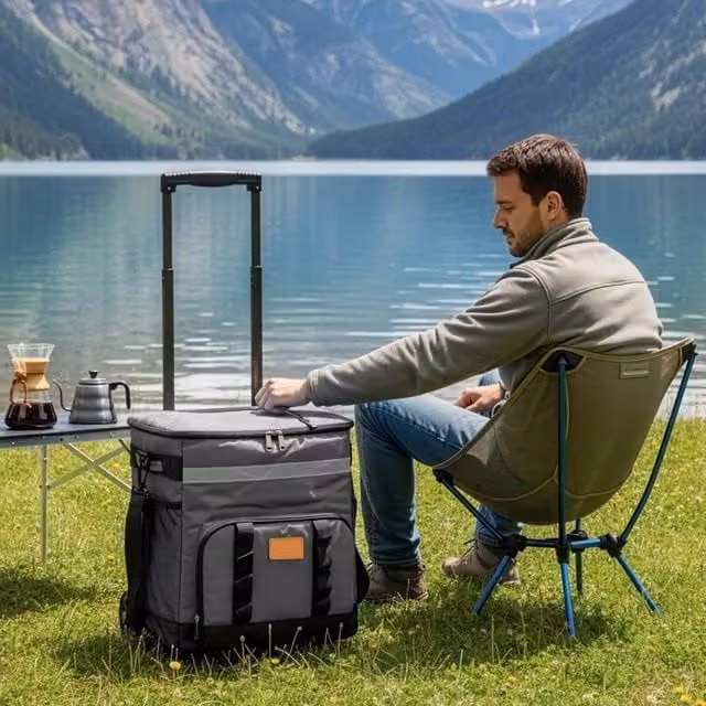 EONLION Grey 35L Portable Insulated Tot Rolling Cooler Bag with Wheels