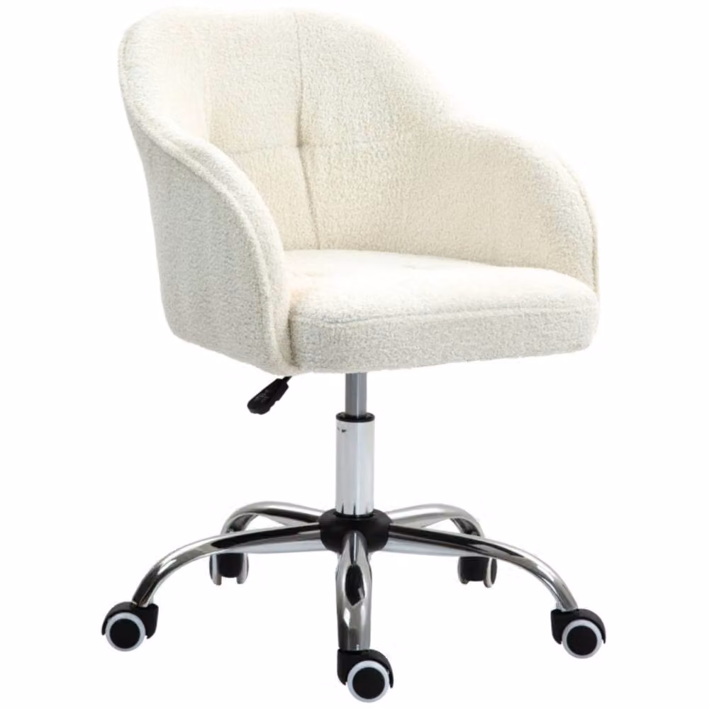 STILVORA Cream Bouclé Teddy Fleece Swivel Office Chair with Armrests and Castors, W/D/H: 61 x 56 x 120 cm – 3