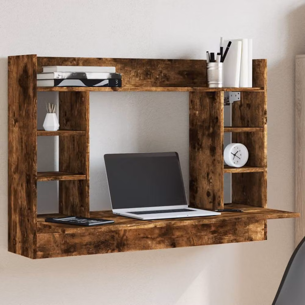 Berkfield Home Wall-Mounted Floating Writing Desk in Smoked Oak Brown, W/D/H: 105 x 48 x 75 cm – 2
