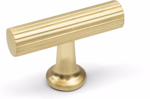 Handle & Home Reeded Detail T-Bar Handle in Gold Brass, 50mm