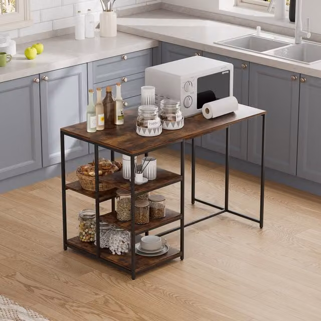 Livingandhome Retro Rectangular Kitchen Island Table in Brown and Black