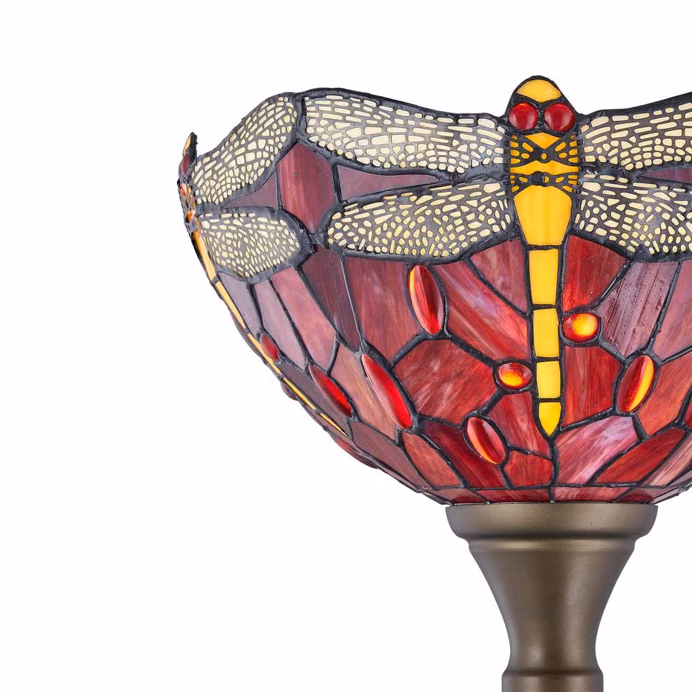 First Choice Lighting Lysa Red Tiffany Dragonfly Uplighter Floor Lamp in Bronze, Height: 167 cm – 2