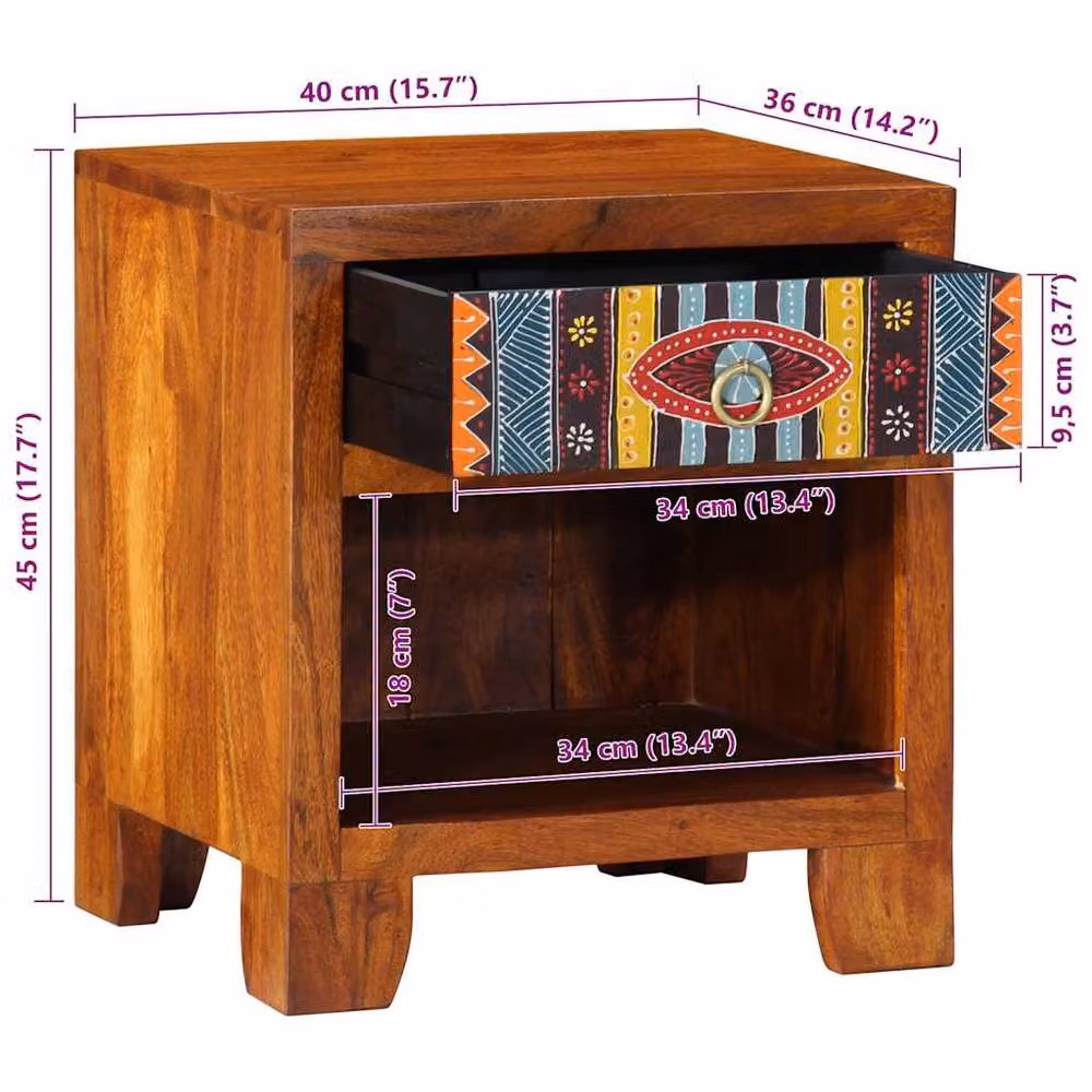 Berkfield Home Set of 2 Acacia Wood Bedside Cabinets in Brown, W/D/H: 40 x 35 x 45 cm – 7