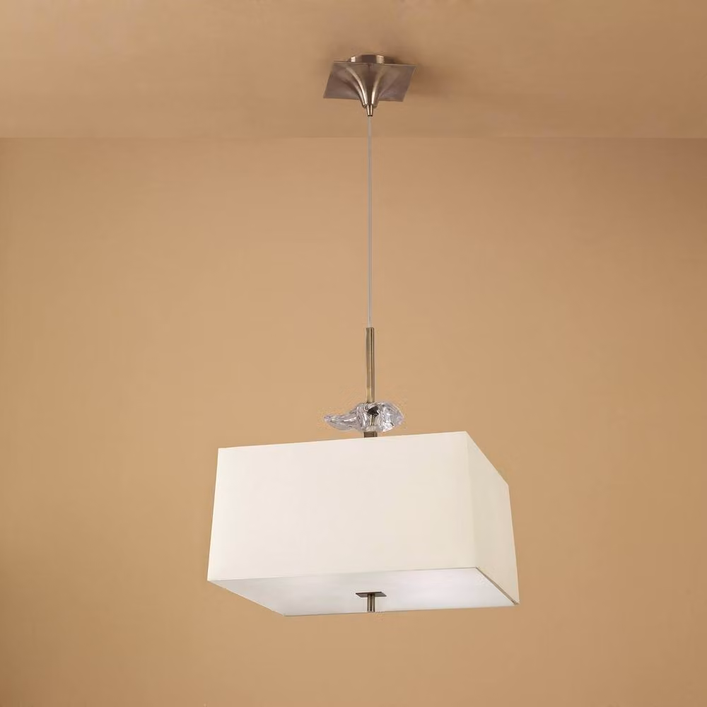 Netlighting Akira Square Pendant Light with 4 E27 Lamps, Antique Brass and Beige Fabric Shade – 2
