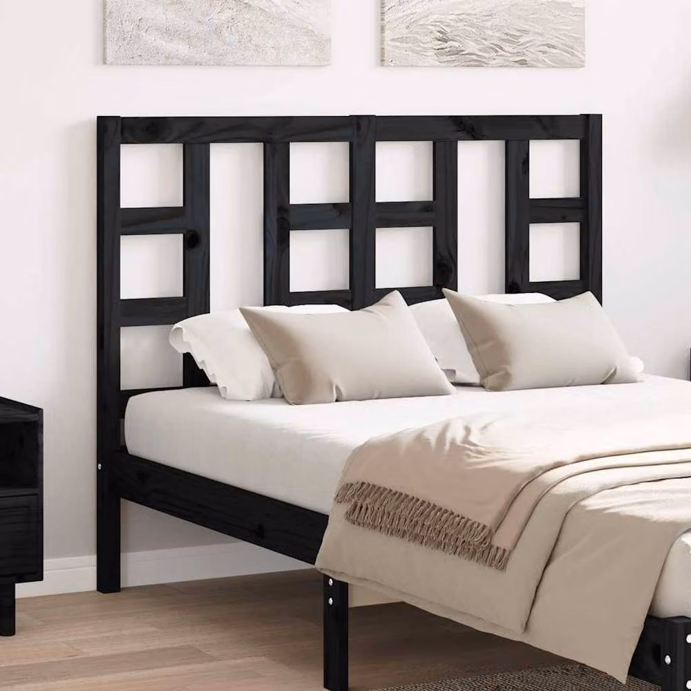 Berkfield Home Beautiful Modern Black Solid Pine Wood Bed Headboard, W: 126 cm, D: 4 cm, H: 100 cm – 2