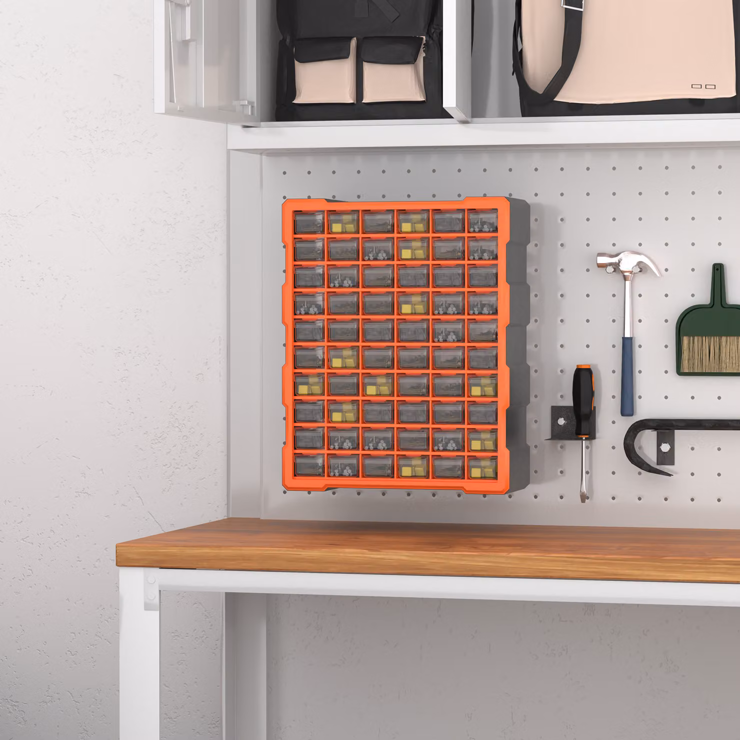 DURHAND Wall-Mounted 60-Drawer Plastic Parts Organiser Cabinet in Orange and Transparent – 2
