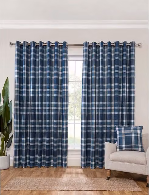 DIVANTE Hatfield Check Blackout Curtain in Blue, W: 168 cm, H: 183 cm