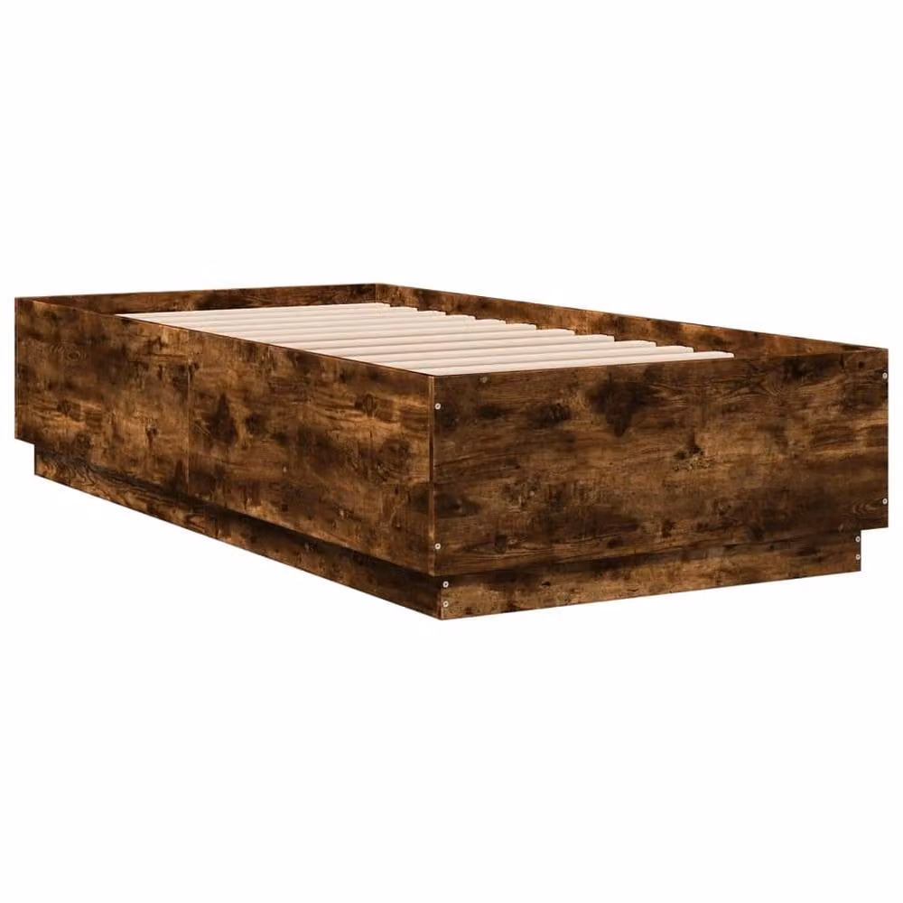 Berkfield Home Single Bed Frame with LED Lighting and USB Charging Port in Smoked Oak Brown, W/D/H: 90 x 190 cm – 3