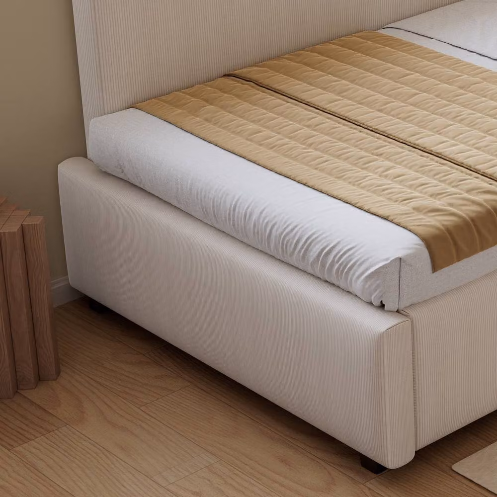 STILVORA Single Upholstered Bed in Beige, W/D/H: 90 x 190 cm – 5