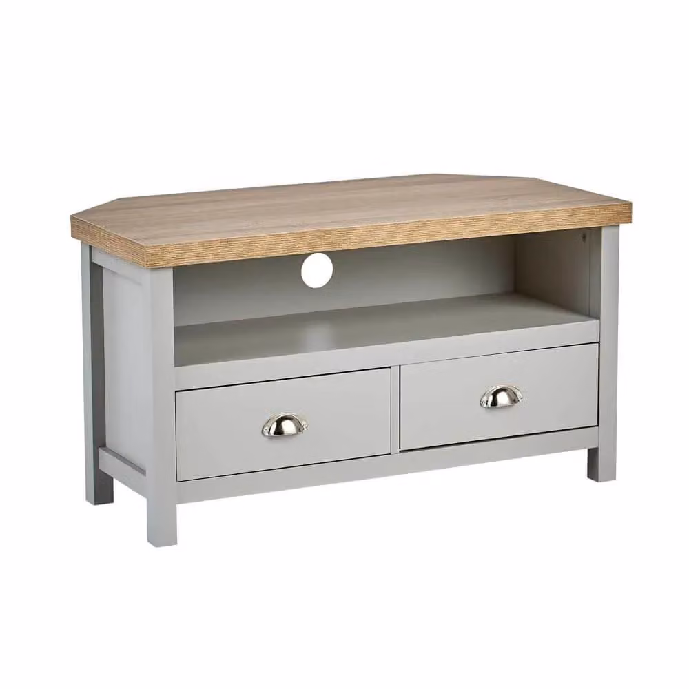 Home Source Oak Two Tone Corner TV Stand with One Drawer in Grey – 5