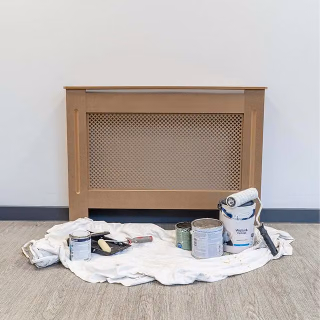 Jack Stonehouse Unpainted Geometric Diamond Grill Radiator Cover, Brown, Width: 112 cm